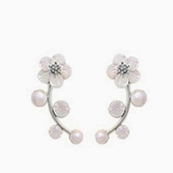 Women Flower Branch Ear Studs Pearl Flower Earrings  - Picture 1 of 3